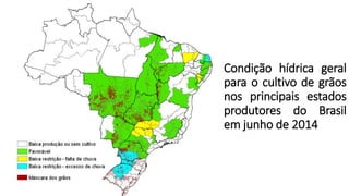 Condição hídrica geral
para o cultivo de grãos
nos principais estados
produtores do Brasil
em junho de 2014
 