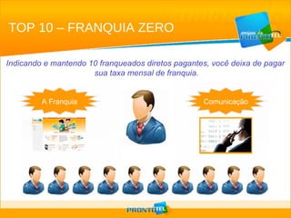 Indicando e mantendo 10 franqueados diretos pagantes, você deixa de pagar  sua taxa mensal de franquia. TOP 10 – FRANQUIA ZERO A Franquia Comunicação 