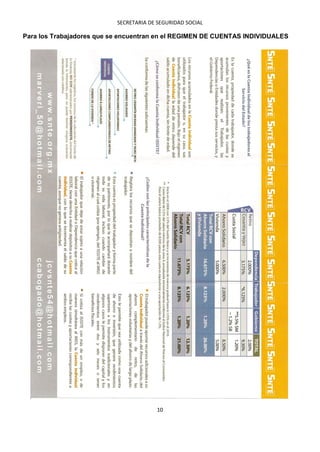 SECRETARIA DE SEGURIDAD SOCIAL

Para los Trabajadores que se encuentran en el REGIMEN DE CUENTAS INDIVIDUALES




                                        10
 