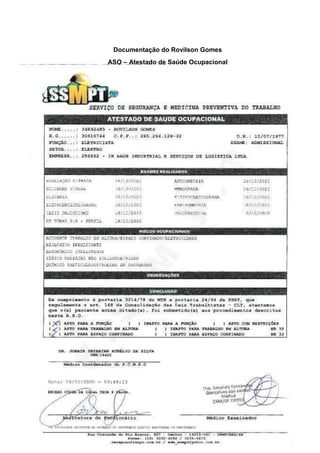 197
Documentação do Rovilson Gomes
ASO – Atestado de Saúde Ocupacional
 
