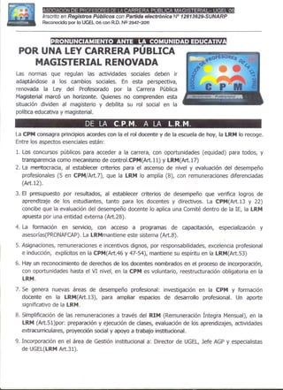 PRONUNCIAMIENTO  DE  PROFESORES DE LA CPM - UGEL 06
