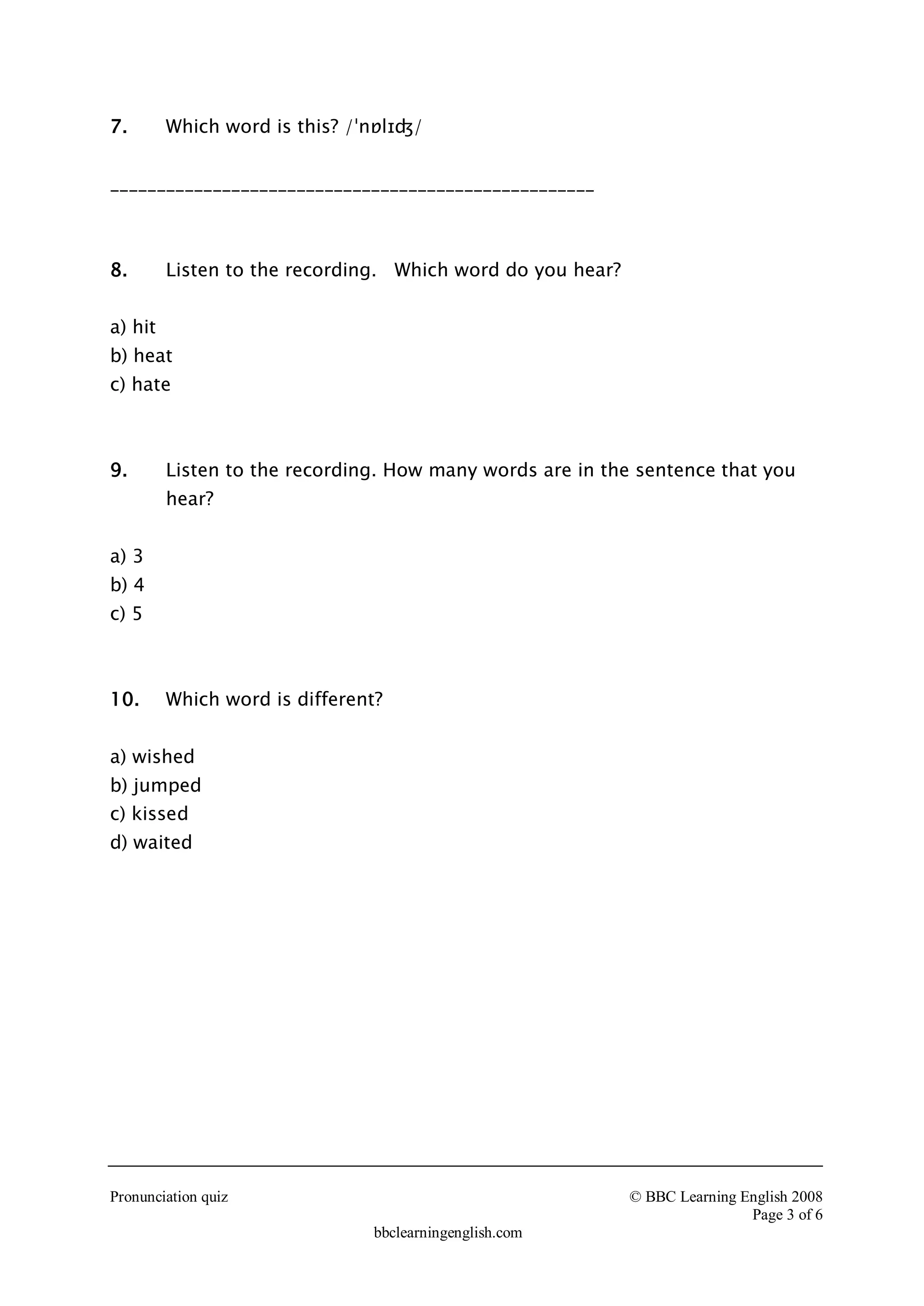Pronunciation Quiz 1 PDF pronunciation-quiz-1-pdf