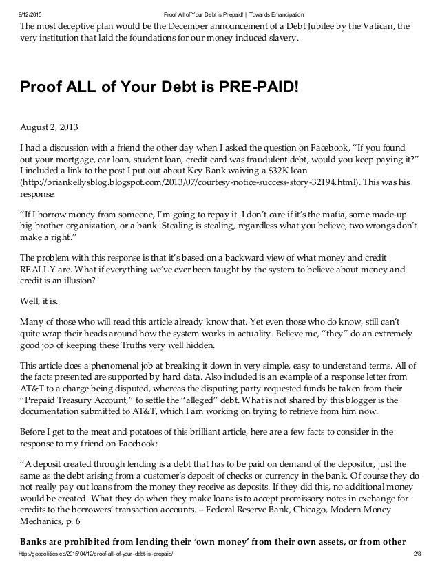 proof all of your debt is prepaid proof a4v works