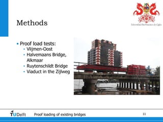 11Proof loading of existing bridges
Methods
• Proof load tests:
• Vlijmen-Oost
• Halvemaans Bridge,
Alkmaar
• Ruytenschild...