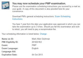 Proof of Approval to Take and Payment for the PMP Exam
