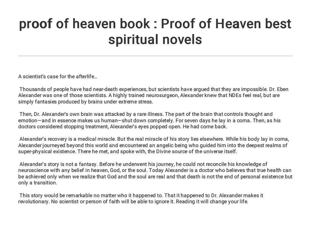 proof of heaven book Proof of Heaven best spiritual novels