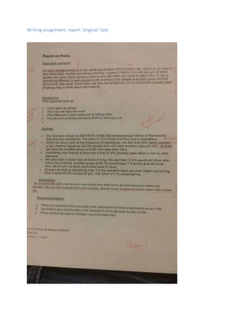Writing assignment: report ‘original’ task
 