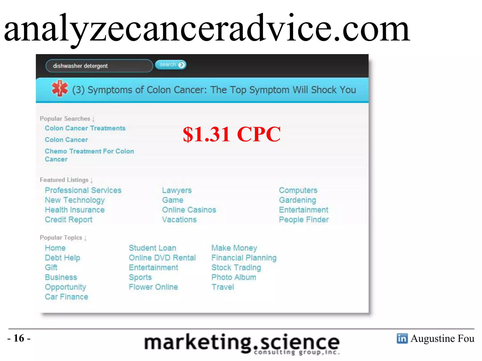 analyzecanceradvice.com
$1.31 CPC

- 16 -

Augustine Fou

 