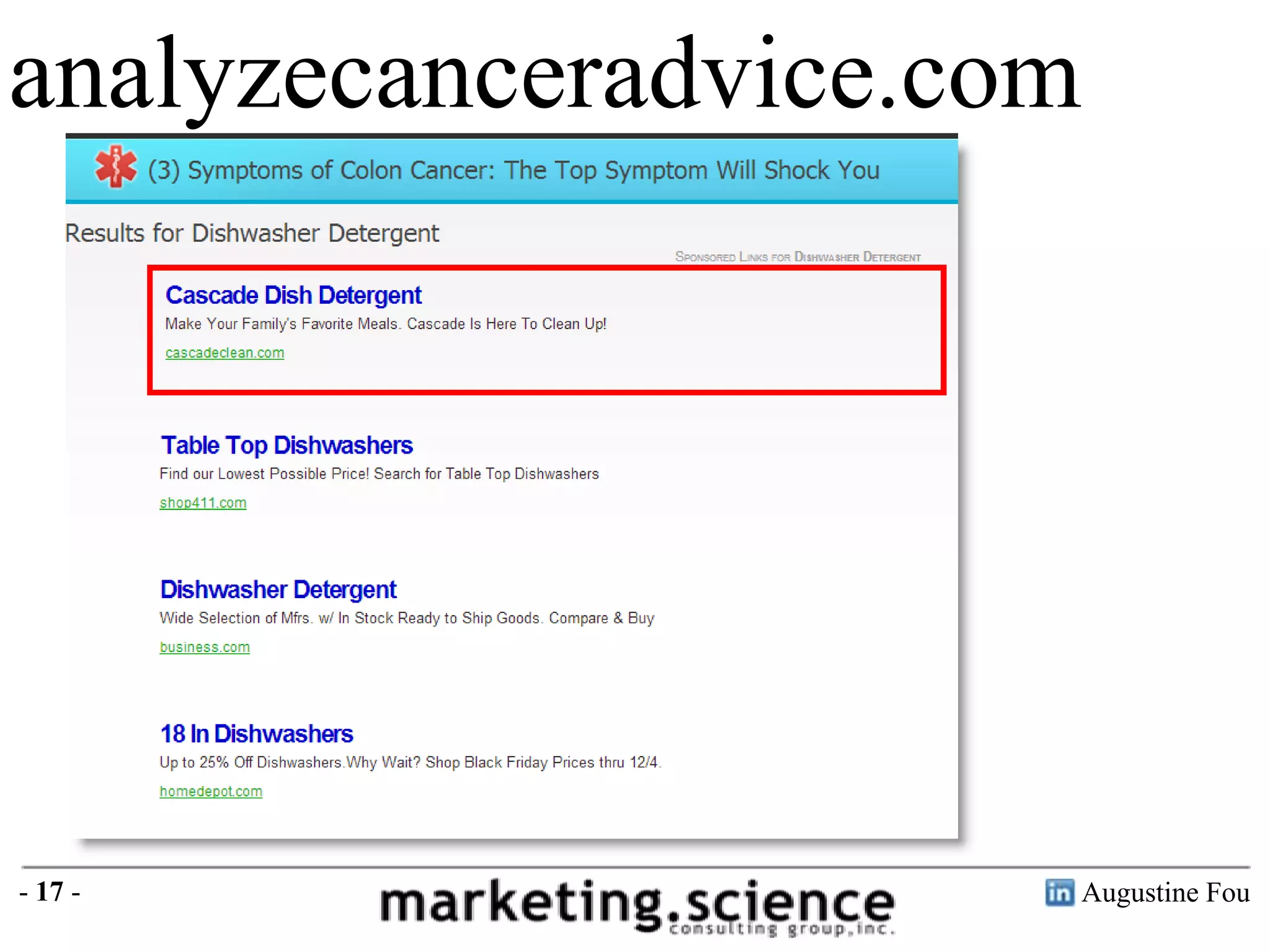 analyzecanceradvice.com

- 17 -

Augustine Fou

 