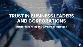 TRUST IN BUSINESS LEADERS
AND CORPORATIONS
41
Better efforts needed by CEOs and corporations
 