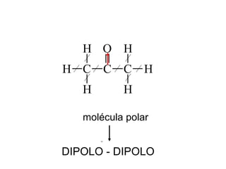 C
H
H
H
C C
H
H
H
O
molécula polar
DIPOLO - DIPOLO
 