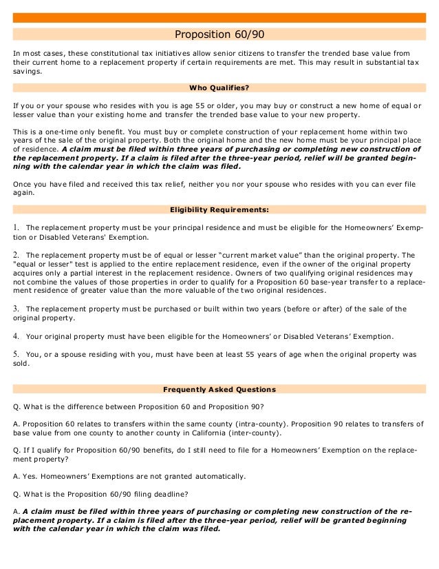 Prop 60 and 90 FAQ's Want To Own A Palm Springs Area Home and Pay Less