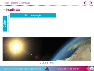 35
• Irradiação
O Sol e a Terra.
Dmitriy
Eremenkov/Shutterstock
Calor
Tipo de energia
 