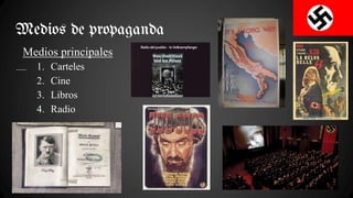 Medios de propaganda
Medios principales
1. Carteles
2. Cine
3. Libros
4. Radio
 