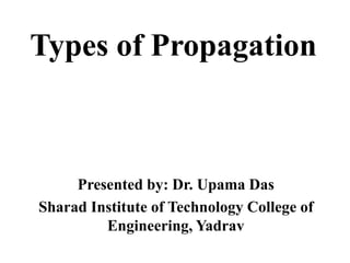 Types of Propagation
Presented by: Dr. Upama Das
Sharad Institute of Technology College of
Engineering, Yadrav
 