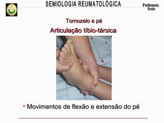 Tornozelo e pé

Articulação tíbio-társica

• Movimentos de flexão e extensão do pé

 