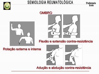 OMBRO

Flexão e extensão contra-resistência
Rotação externa e interna

Adução e abdução contra-resistência

 