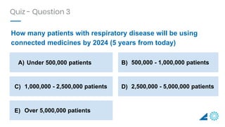 How many patients with respiratory disease will be using
connected medicines by 2024 (5 years from today)
Quiz - Question ...