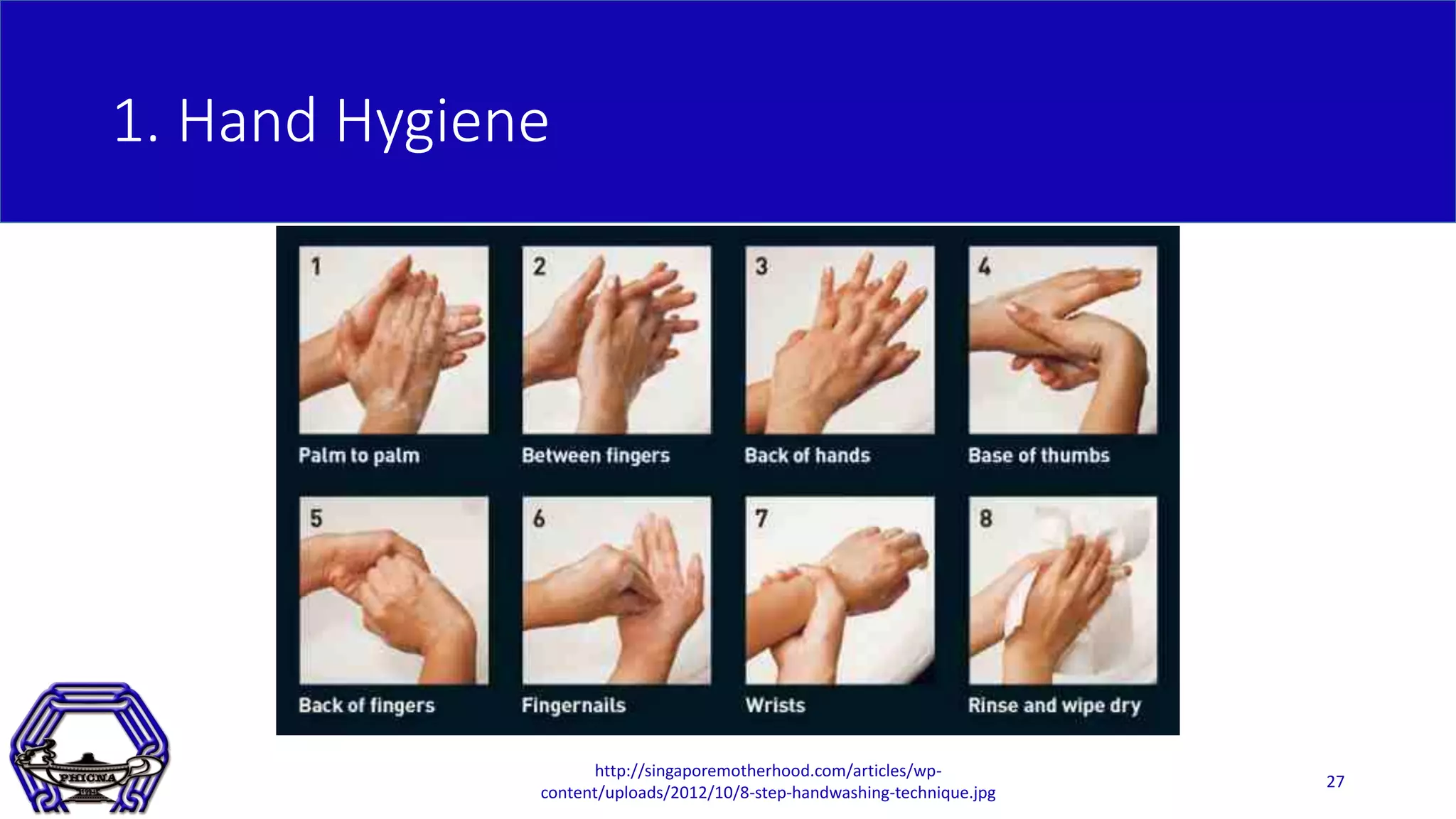 1. Hand Hygiene
27
http://singaporemotherhood.com/articles/wp-
content/uploads/2012/10/8-step-handwashing-technique.jpg
 
