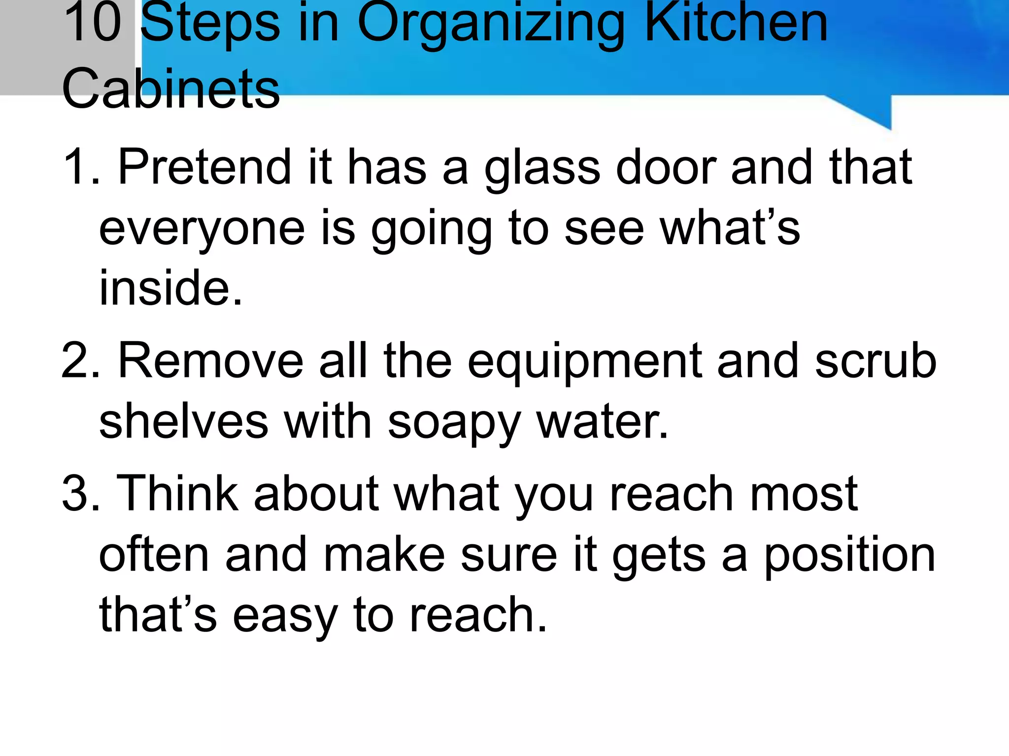 Proper storage of kitchen tools and equipment PPT
