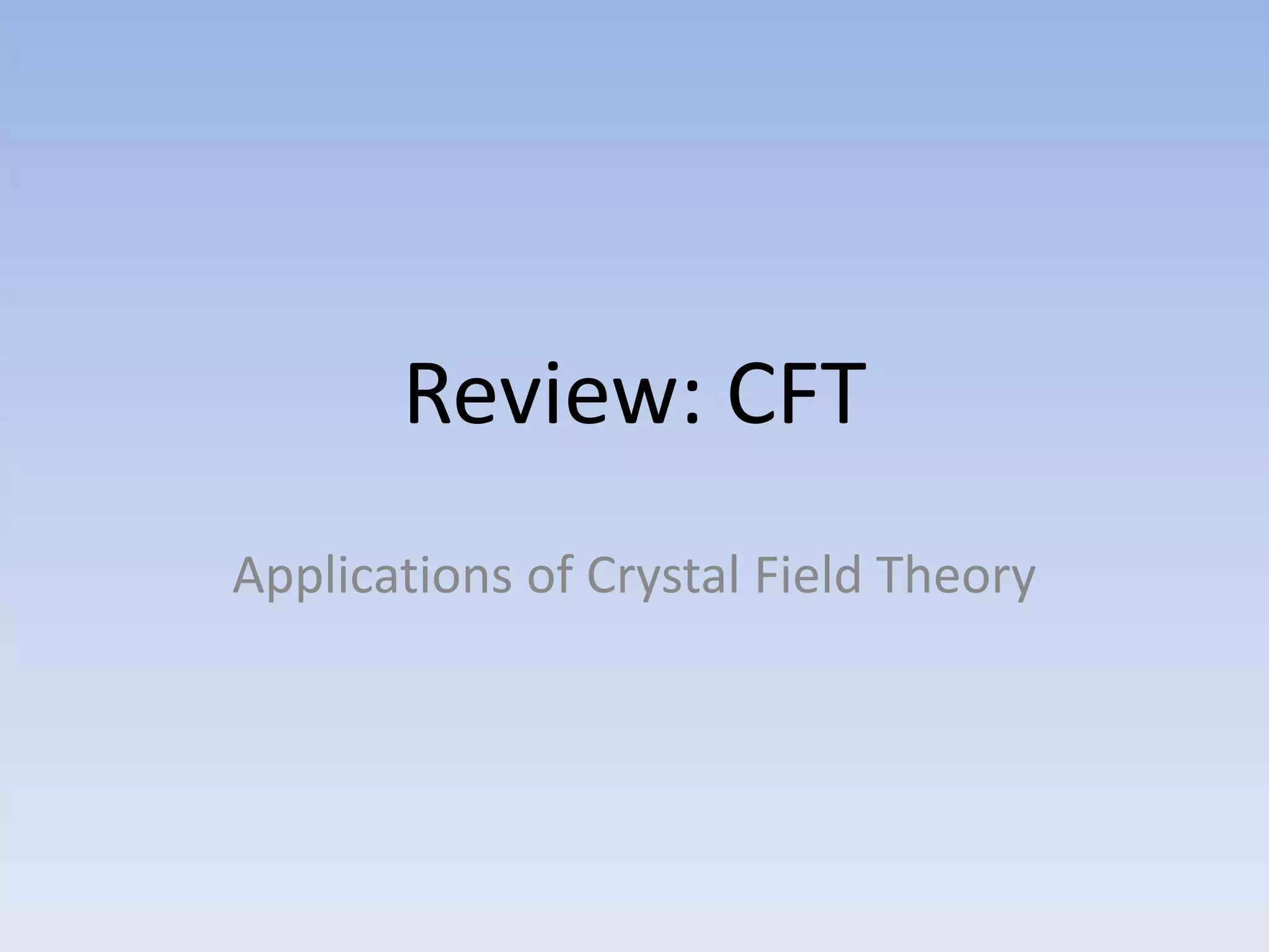 Review: CFT
Applications of Crystal Field Theory
 
