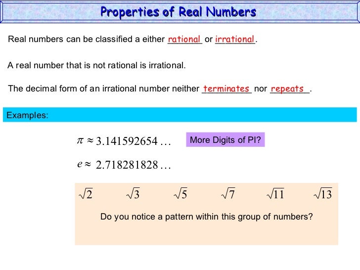 Properties of Real Numbers