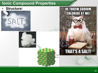 Ionic Compound Properties
• Structure:
28
 