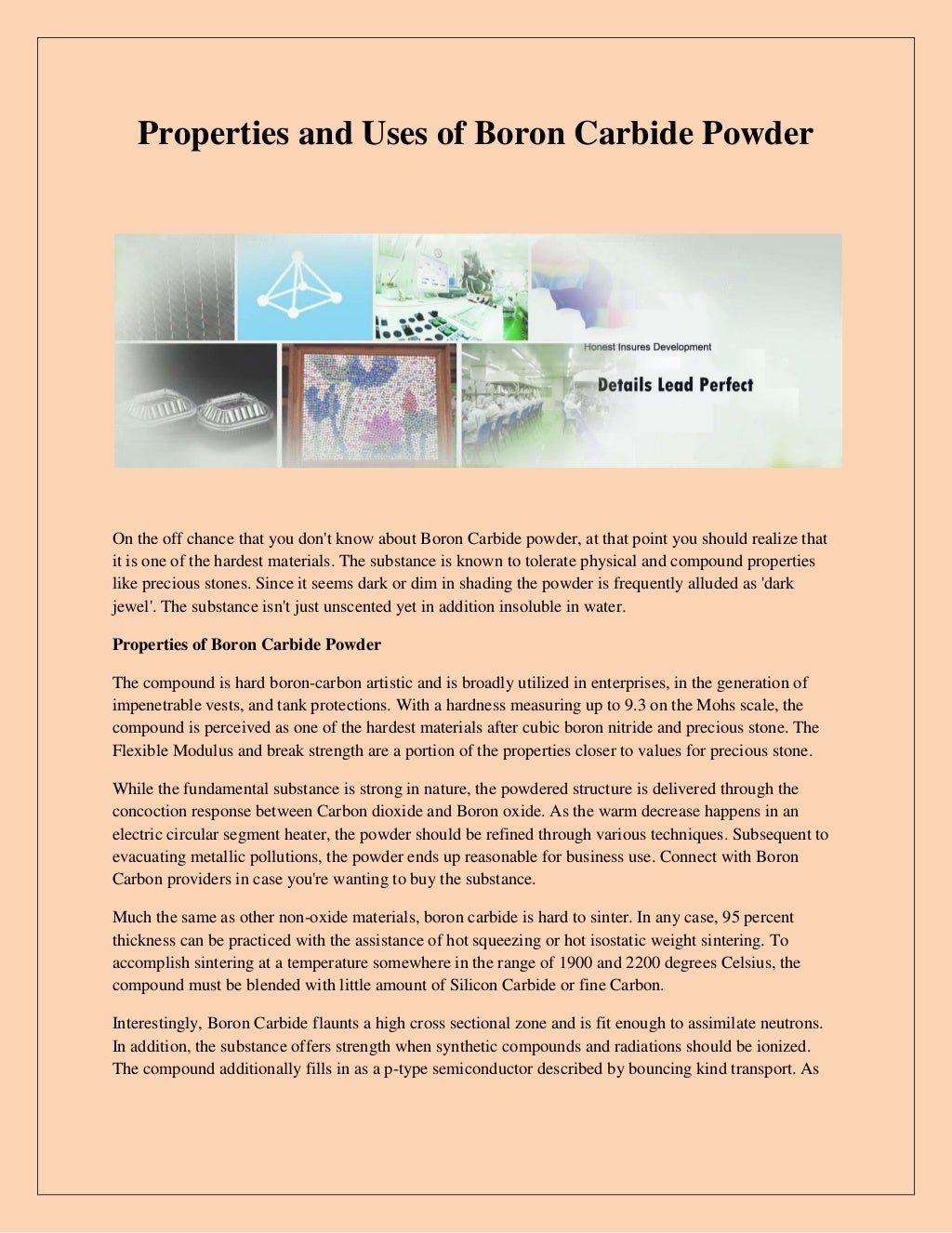 Properties and uses of boron carbide powder