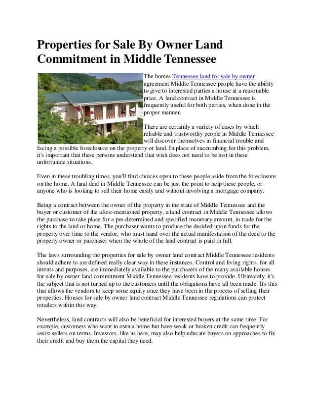 Properties For Sale By Owner Land Commitment In Middle Tennessee
