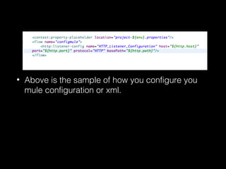 • Above is the sample of how you configure you
mule configuration or xml.
 