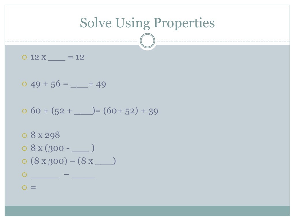 Properties Of Addition And Multiplication Properties Of Addition And Multiplication