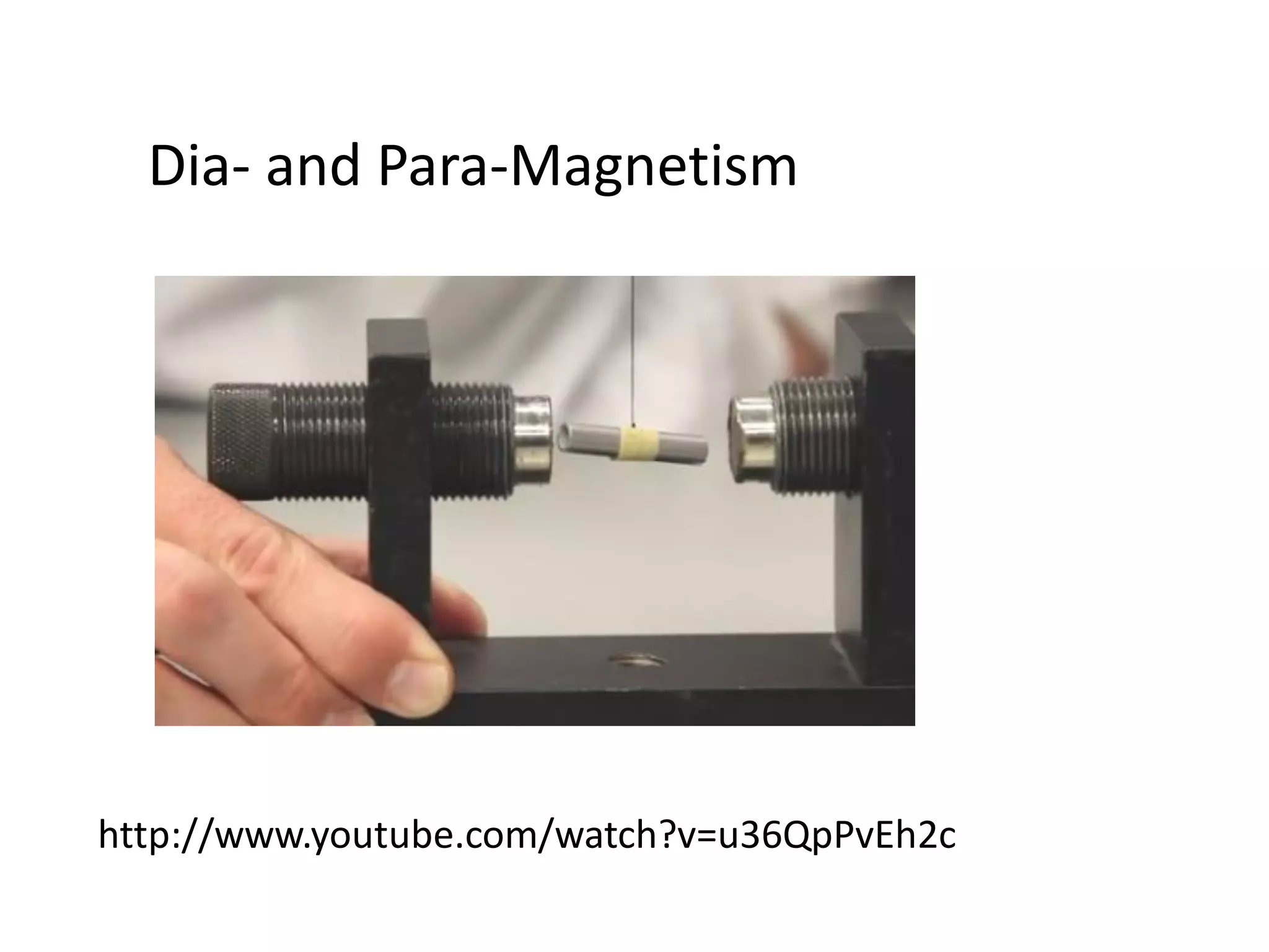 http://www.youtube.com/watch?v=u36QpPvEh2c
Dia- and Para-Magnetism
 
