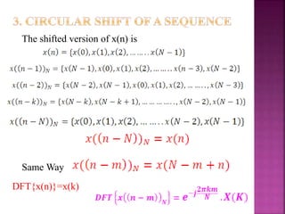The shifted version of x(n) is
Same Way
DFT{x(n)}=x(k)
 