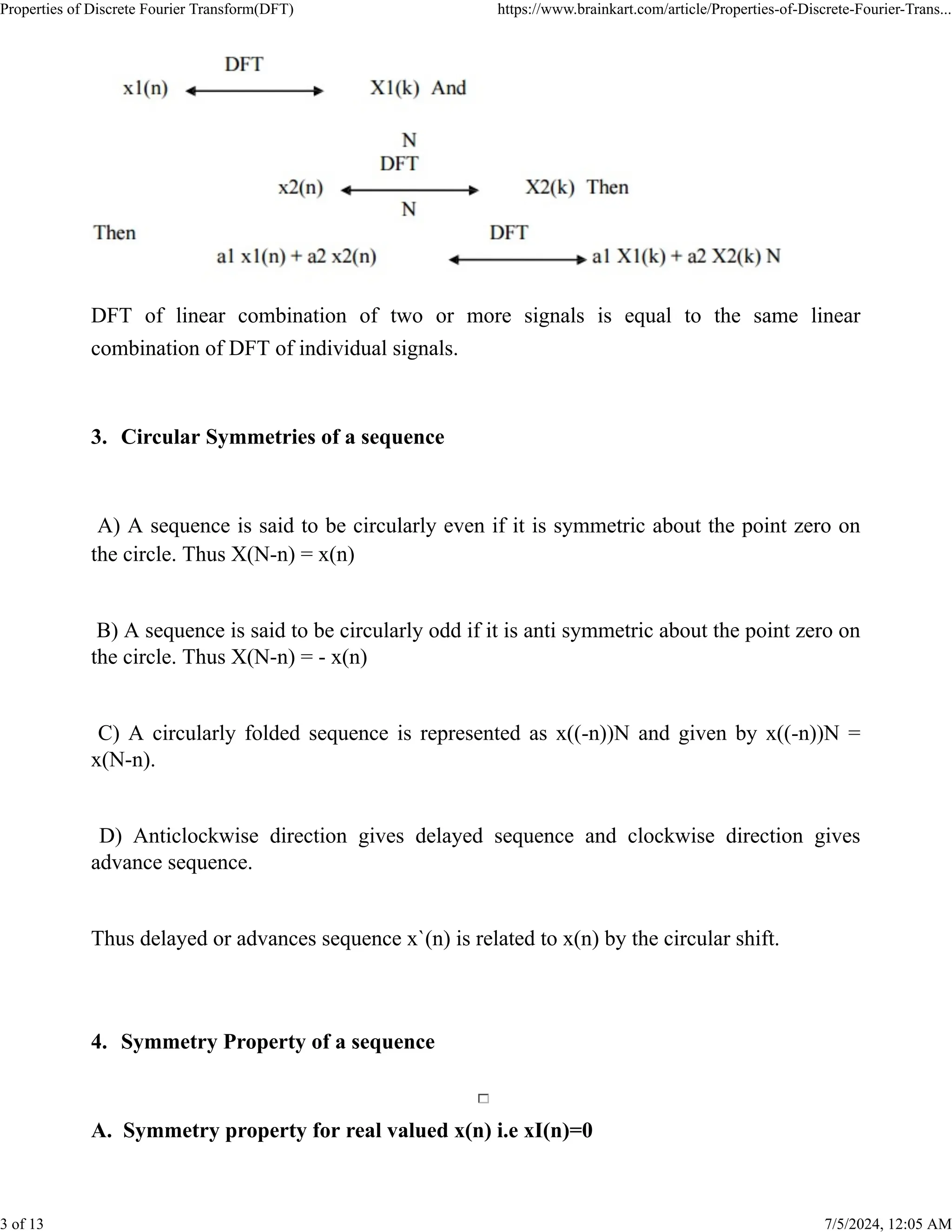 Properties of discrete fourier transform dft pdf