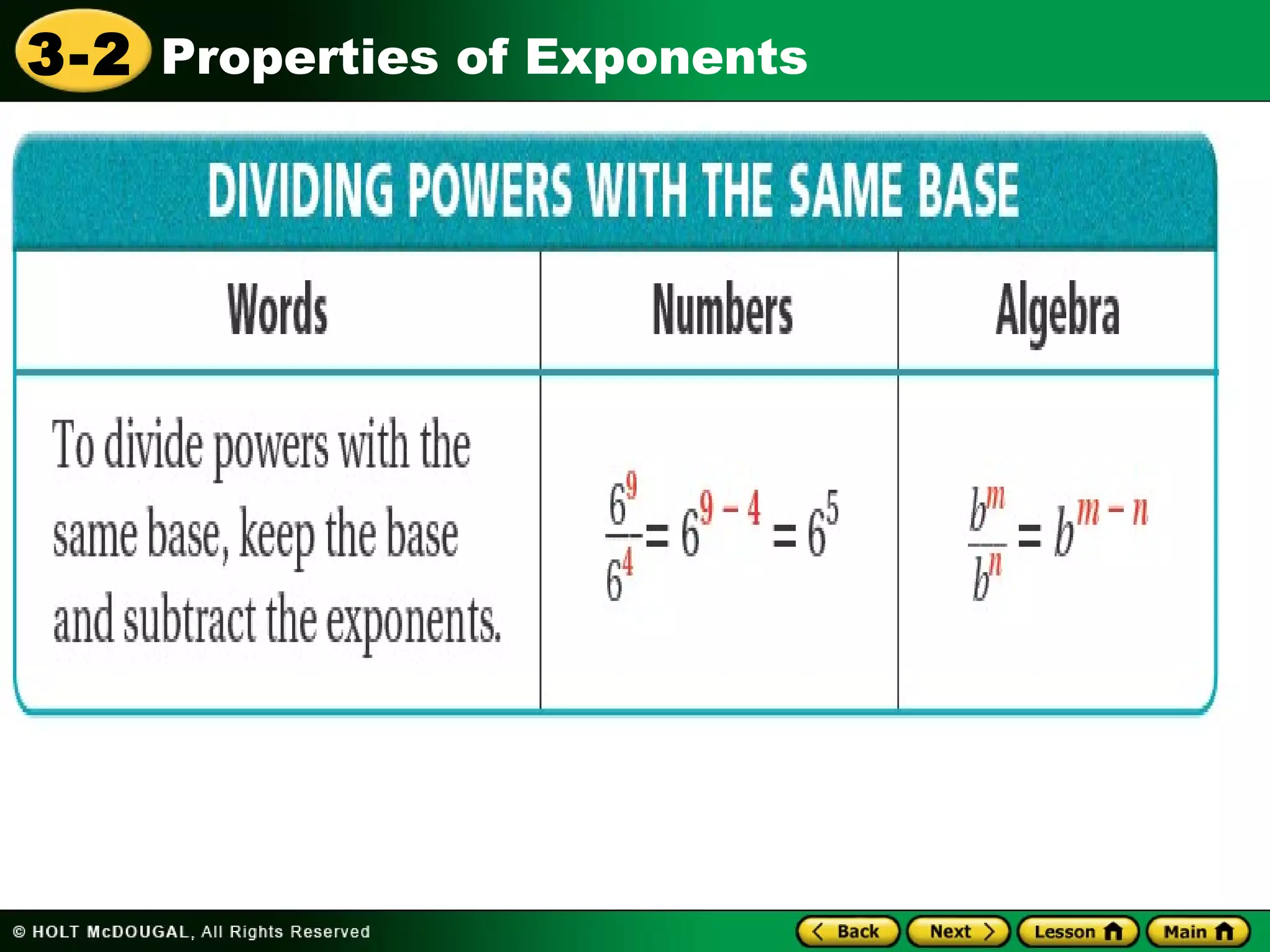 3-2 Properties of Exponents 
 