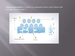 Water permeability of a fabric is a measure of how well it allows the
passage of air through it.
 