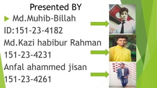 Presented BY
 Md.Muhib-Billah
ID:151-23-4182
Md.Kazi habibur Rahman
151-23-4231
Anfal ahammed jisan
151-23-4261
 