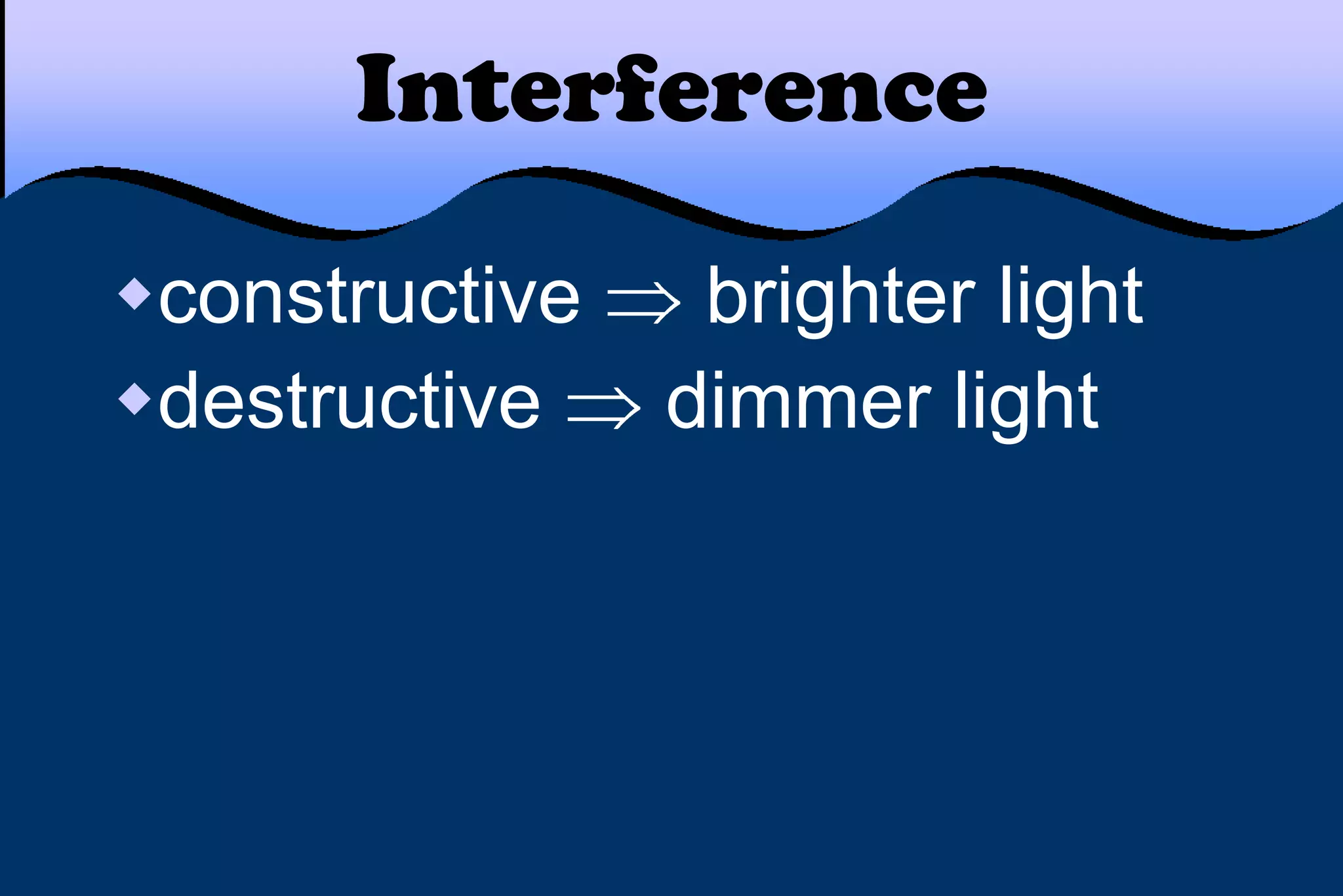 Interference
constructive brighter light
destructive dimmer light
 