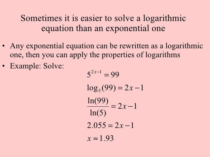 examples for logarithm solve x Properties logarithms of
