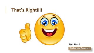 That’s Right!!!!
Go back to Contents
Quiz Over!!
 
