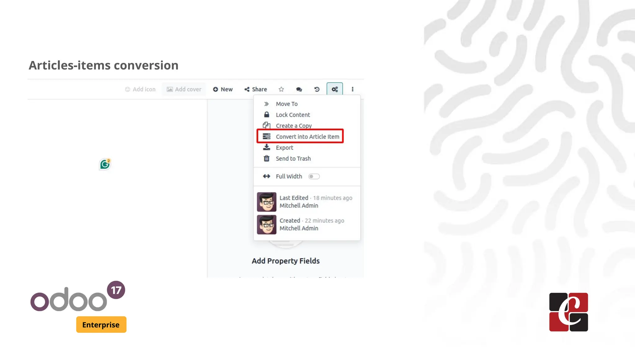 Enterprise
Articles-items conversion
 