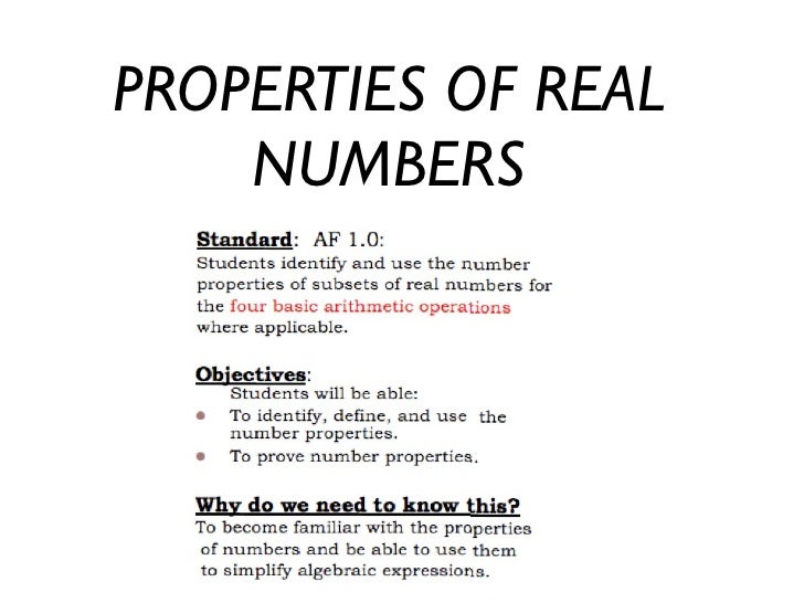 Properties Of Real Numbers