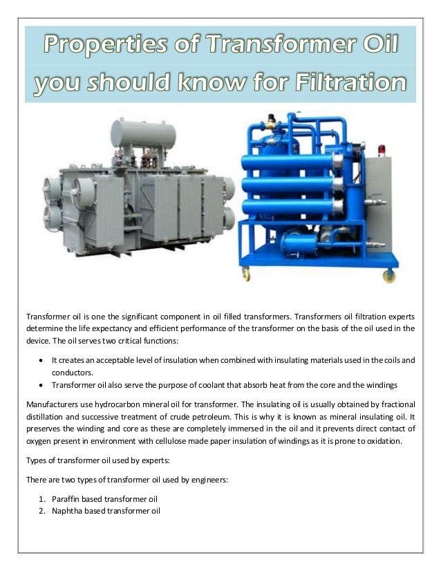 Properties of transformer oil you should know for filtration