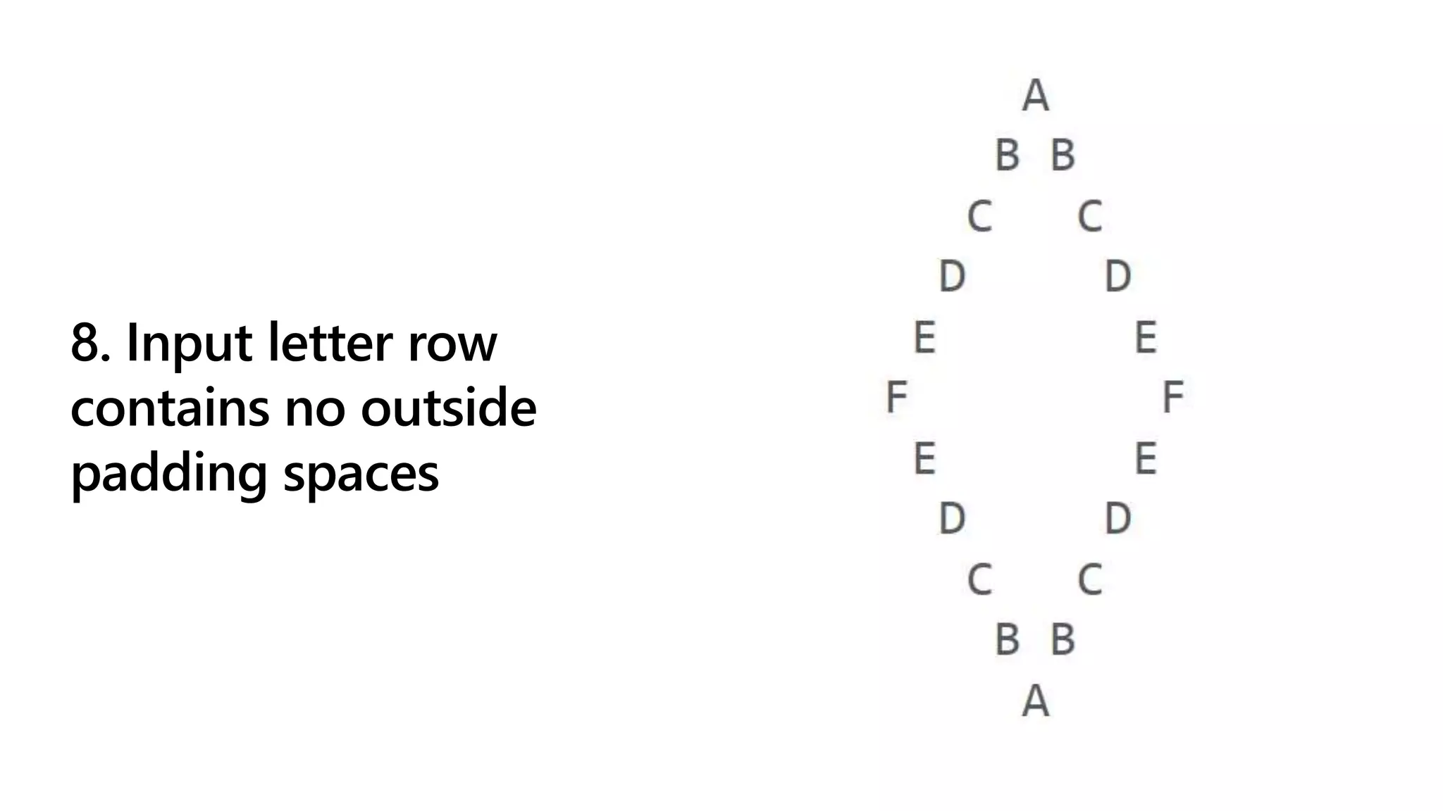 8. Input letter row
contains no outside
padding spaces
 