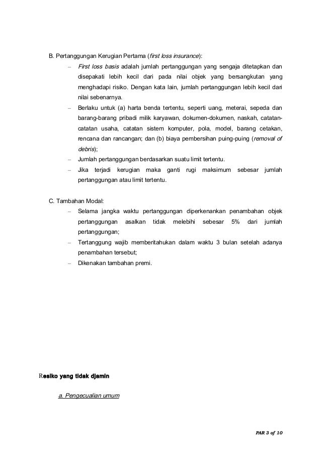 Property all risk insurance..