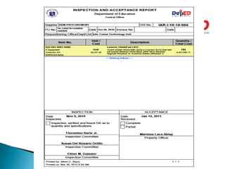 Accept Inspection Folder Example Procedures on Acceptance, Inspection and Recording of Deliveries | PPTX