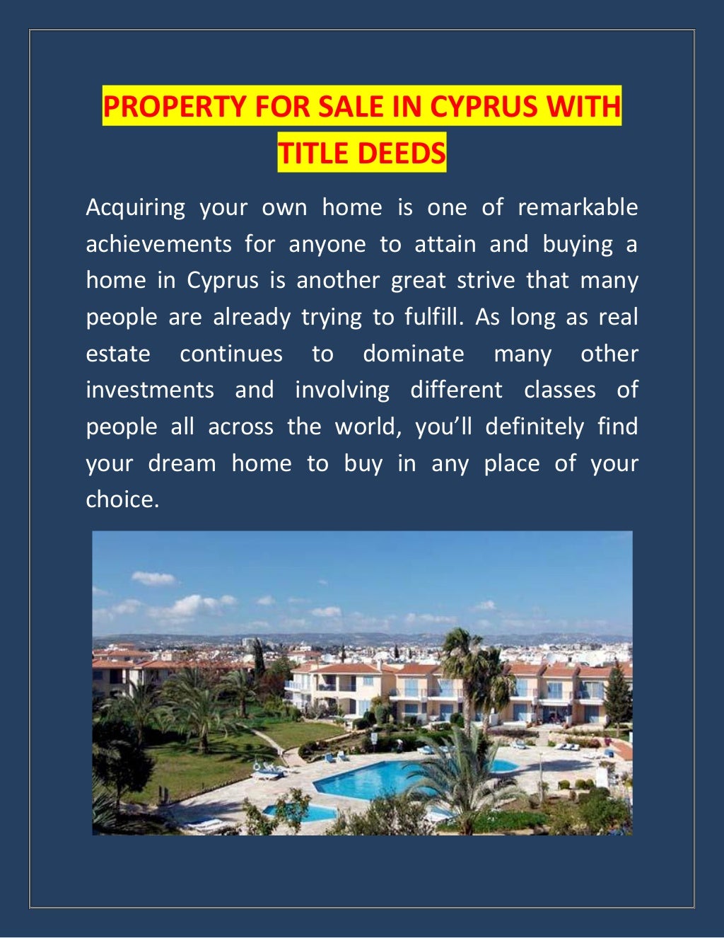 Property for sale in cyprus with title deeds