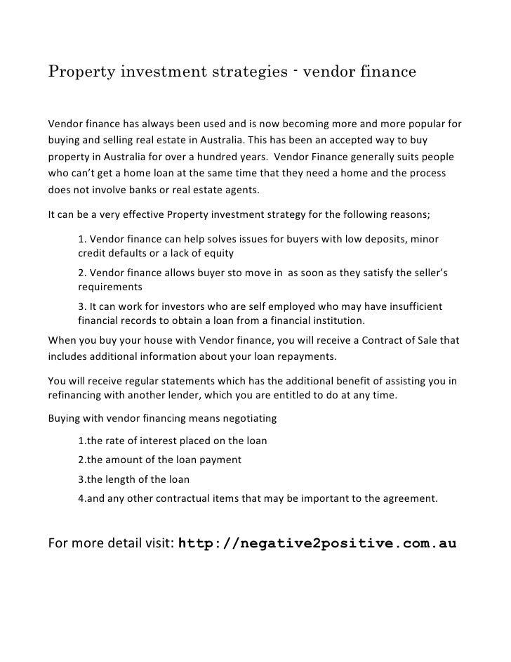Property investment strategies vendor finance