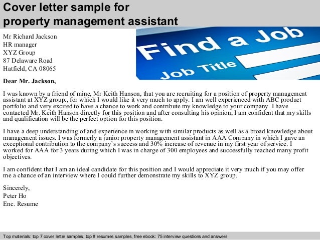 Cover letter for assistant property management