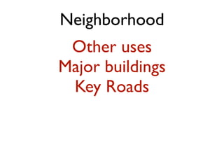 Neighborhood
Other uses
Major buildings
Key Roads
 